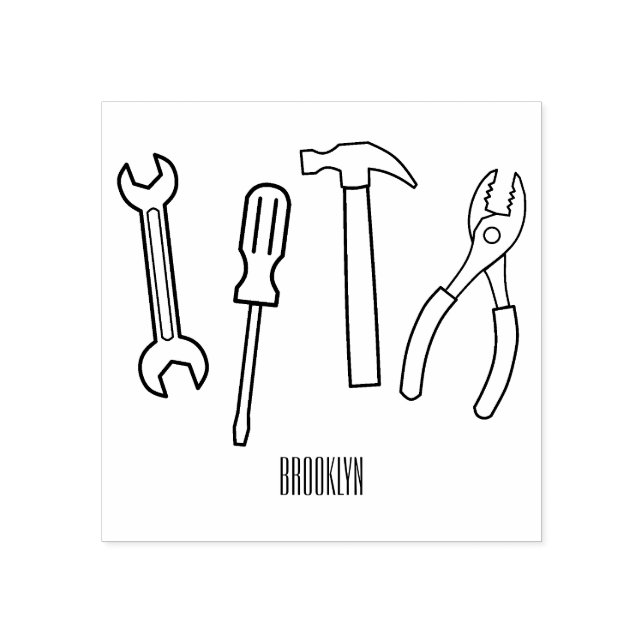 Carimbo De Borracha Ilustração de desenho animado com ferramentas de c (Impressão)