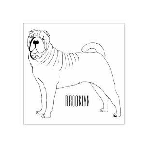Carimbo De Borracha Ilustração de desenho animado de cão Shar-Pei chin