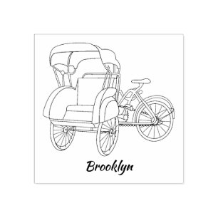Carimbo De Borracha Ilustração de desenho animado do rickshaw Pedica