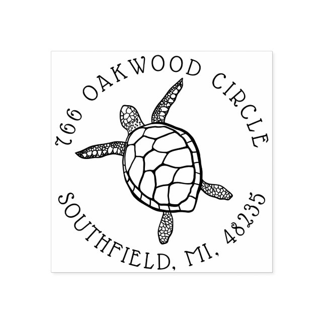 Carimbo De Borracha Ilustração de Tartaruga Marinha com Endereço Perso (Impressão)
