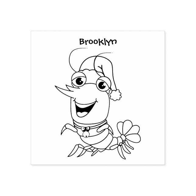 Carimbo De Borracha Imagem de desenho animado de camarão de Natal feli (Impressão)