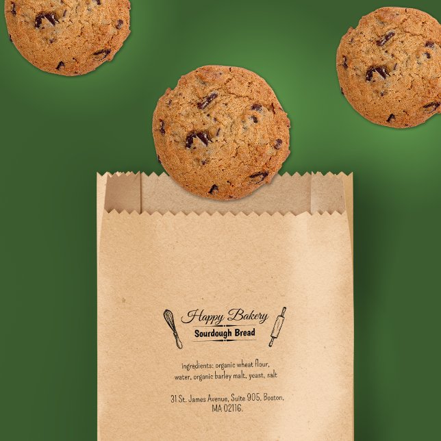 Carimbo De Borracha Ingredientes Comerciais de Bakery Manuscritos (Handwritten Bakery Business Ingredients Elegant Rubber Stamp)