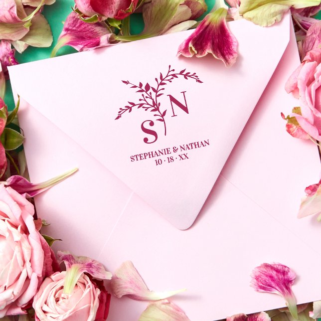 Carimbo De Borracha Iniciais Botânicos Químicos Casamento Moderno de F (Criador carregado)