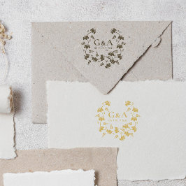 Carimbo De Borracha Iniciais De Casamento De Ferida Floral Elegante