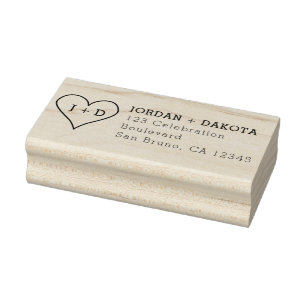 Carimbo De Borracha Iniciais de Coração Endereço de Devolução de Casam