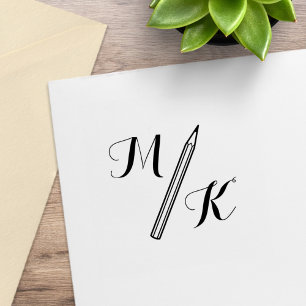 Carimbo De Borracha Iniciais de Monograma de Lápis Simples