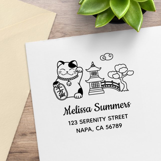 Carimbo De Borracha Japanese Lucky Cat, Maneki Neko Address 2 (Criador carregado)