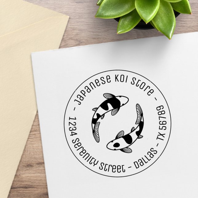 Carimbo De Borracha Japonês Koi Fish Business Endereço 3 (Criador carregado)