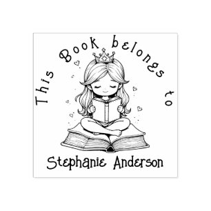 Carimbo De Borracha Kawaii Princess Book Reading Crown Hearts Library