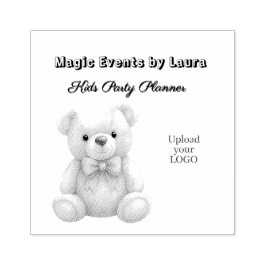 Carimbo De Borracha Kids Party Planner Pastel Teddy Bear Logotipo QR