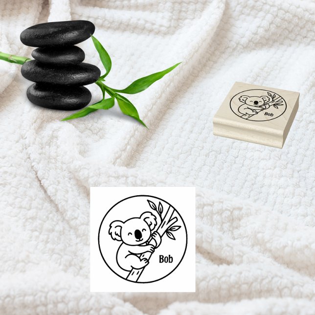 Carimbo De Borracha Koala on Branch Custom Name Stamp  (Criador carregado)