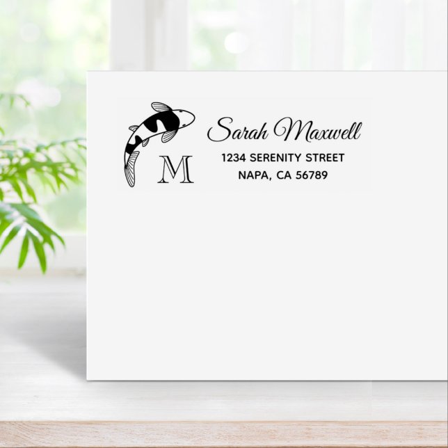 Carimbo De Borracha Koi Fish Monograma Endereço inicial de devolução (Criador carregado)