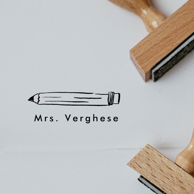 Carimbo De Borracha Lápis de Nome Personalizado (Hand-drawn No. 2 pencil illustration custom name rubber stamp.)