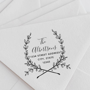 Carimbo De Borracha Laurel Wreath Calliographic Nome Endereço de Retor