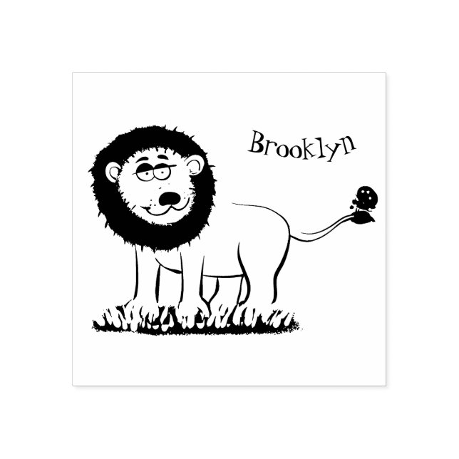 Carimbo De Borracha Leão feliz com ilustração de desenho animado de bo (Impressão)