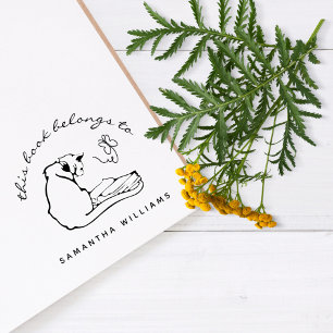 Carimbo De Borracha Lendo Livros de Biblioteca Personalizada Moderna d