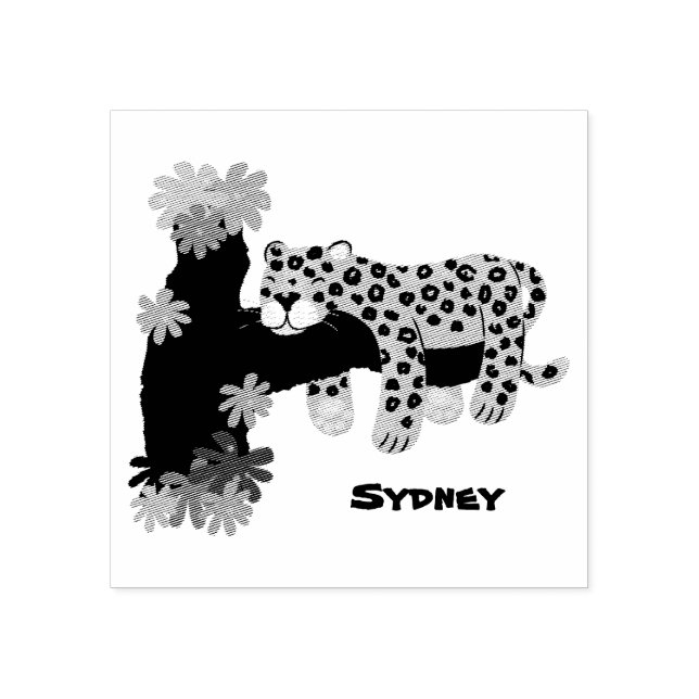 Carimbo De Borracha Leopardo bonito dormindo em desenho animado de árv (Impressão)