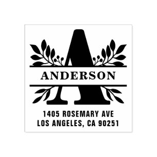 Carimbo De Borracha Letra A Clássica Família Foliage Endereço Monogram