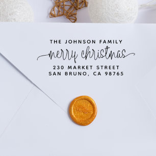 Carimbo De Borracha Letra de script Felry Christmas & Family Name