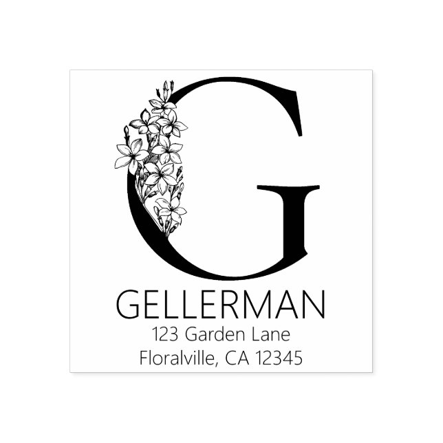 Carimbo De Borracha Letra Floral Head - G - Monograma de Endereço de R (Impressão)