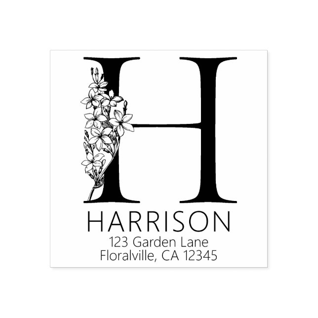 Carimbo De Borracha Letra Floral Head - H - Monograma do Endereço de R (Impressão)