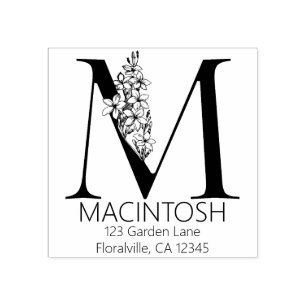 Carimbo De Borracha Letra Floral Head - M - Monograma do Endereço de R