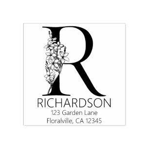 Carimbo De Borracha Letra Floral Head - R - Monograma de Endereço de R