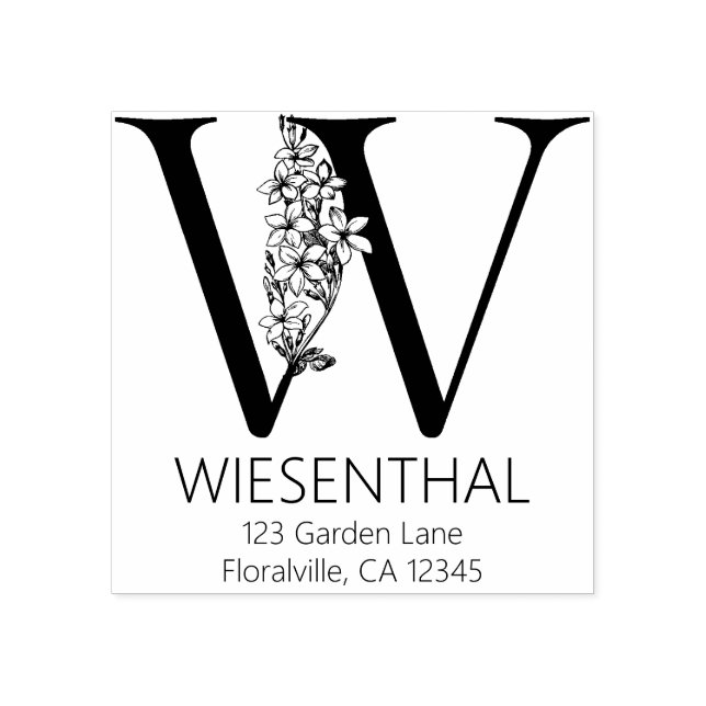 Carimbo De Borracha Letra Floral Head - W - Monograma de Endereço de R (Impressão)