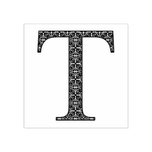 Carimbo De Borracha Letra Mídia Damask Monograma T