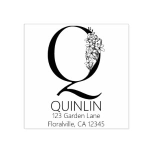 Carimbo De Borracha Letra principal floral - Q - monograma do endereç