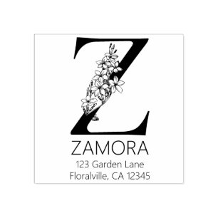 Carimbo De Borracha Letra principal floral - Z - monograma do endereç