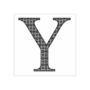 Carimbo De Borracha Letra Y Mídia Damask Monograma