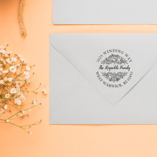 Carimbo De Borracha Linda Rose Bouquet Lineart Nome e Endereço