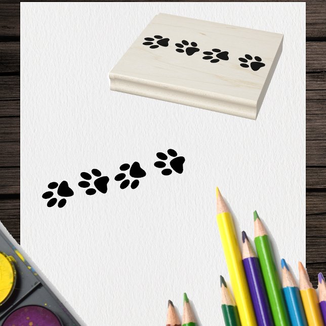 Carimbo De Borracha Linha de pegadas de gato sólidas  (Line of solid cat paw prints on craft art rubber stamp.)