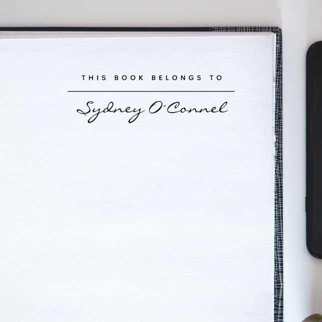 Carimbo De Borracha Livro Biblioteca de Nomes Personalizados de Script (Modern Minimalist Script Custom Name Library Book Rubber Stamp)