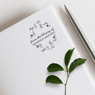 Carimbo De Borracha Livro da Biblioteca com Nome Personalizado Floral 