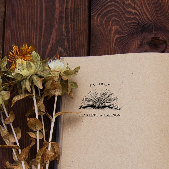 Carimbo De Borracha Livro de Biblioteca Elegante de Nome Personalizado (Criador carregado)