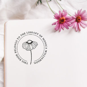 Carimbo De Borracha Livro de Biblioteca Personalizado da Vintage Daisy