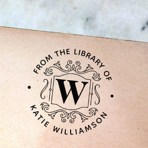 Carimbo De Borracha Livro de Biblioteca Pessoal Clássico do Monograma