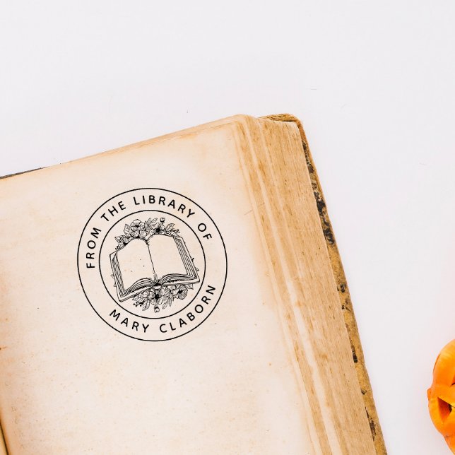 Carimbo De Borracha Livro De Flores Clássicas Elegantes Da Biblioteca  (Criador carregado)