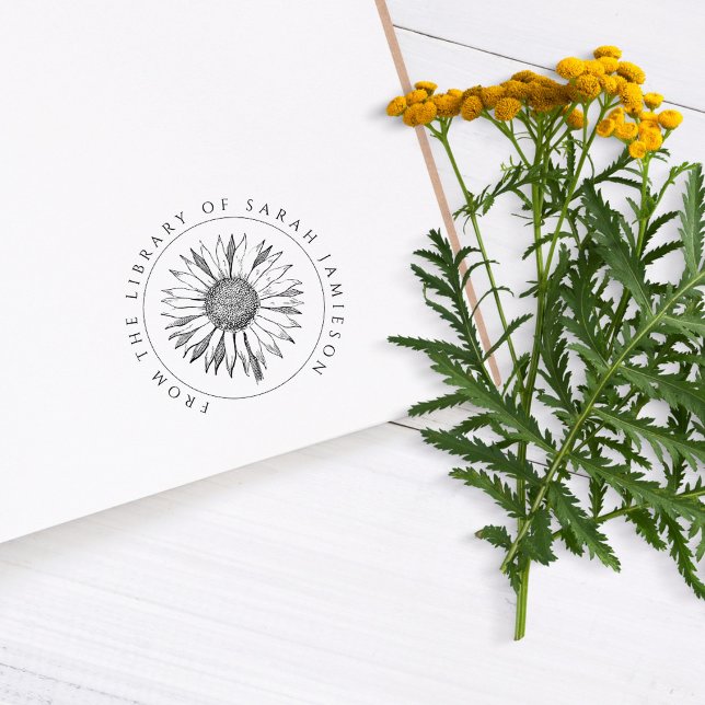 Carimbo De Borracha Livro de girassol redondo, simples e elegante (Criador carregado)