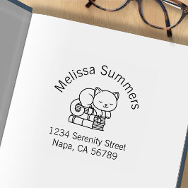 Carimbo De Borracha Livro Feliz Gato Pilha Arquivo Ex-Libris