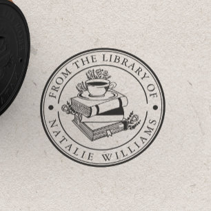 Carimbo De Borracha Livro Floral Café Mug Moon da Biblioteca de