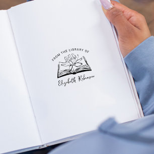 Carimbo De Borracha Livro Simples com Lotus, da Biblioteca de,