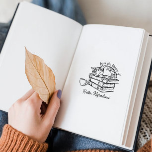 Carimbo De Borracha Livros de Gato Vintage e Cartão de Café