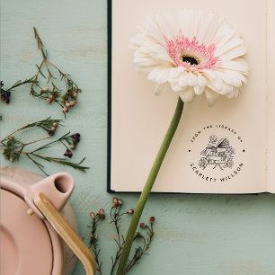 Carimbo De Borracha Livros desenhados à mão Flores Biblioteca Personal