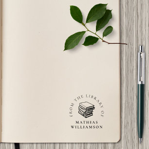 Carimbo De Borracha Livros Desenhados À Mão Simples Elegante Da Biblio