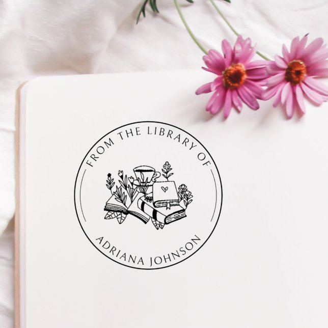 Carimbo De Borracha Livros E Flores De Café Da Biblioteca De (Criador carregado)