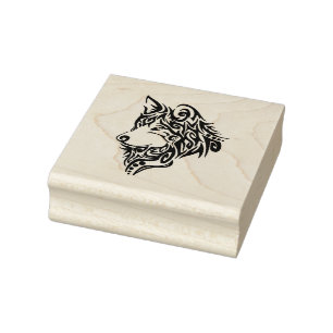 Carimbo De Borracha Lobo Tribal Negro