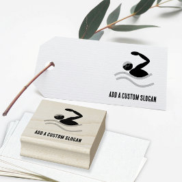 Carimbo De Borracha Logotipo de natação - Texto personalizado para esp